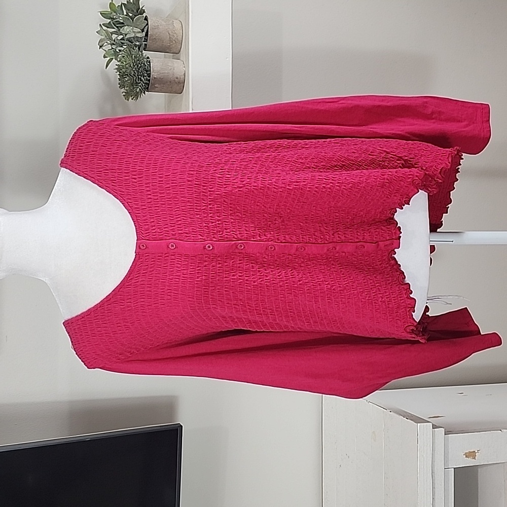 GAP Long Sleeve Low Scoopneck Ruched Cardigan / Button Front Top